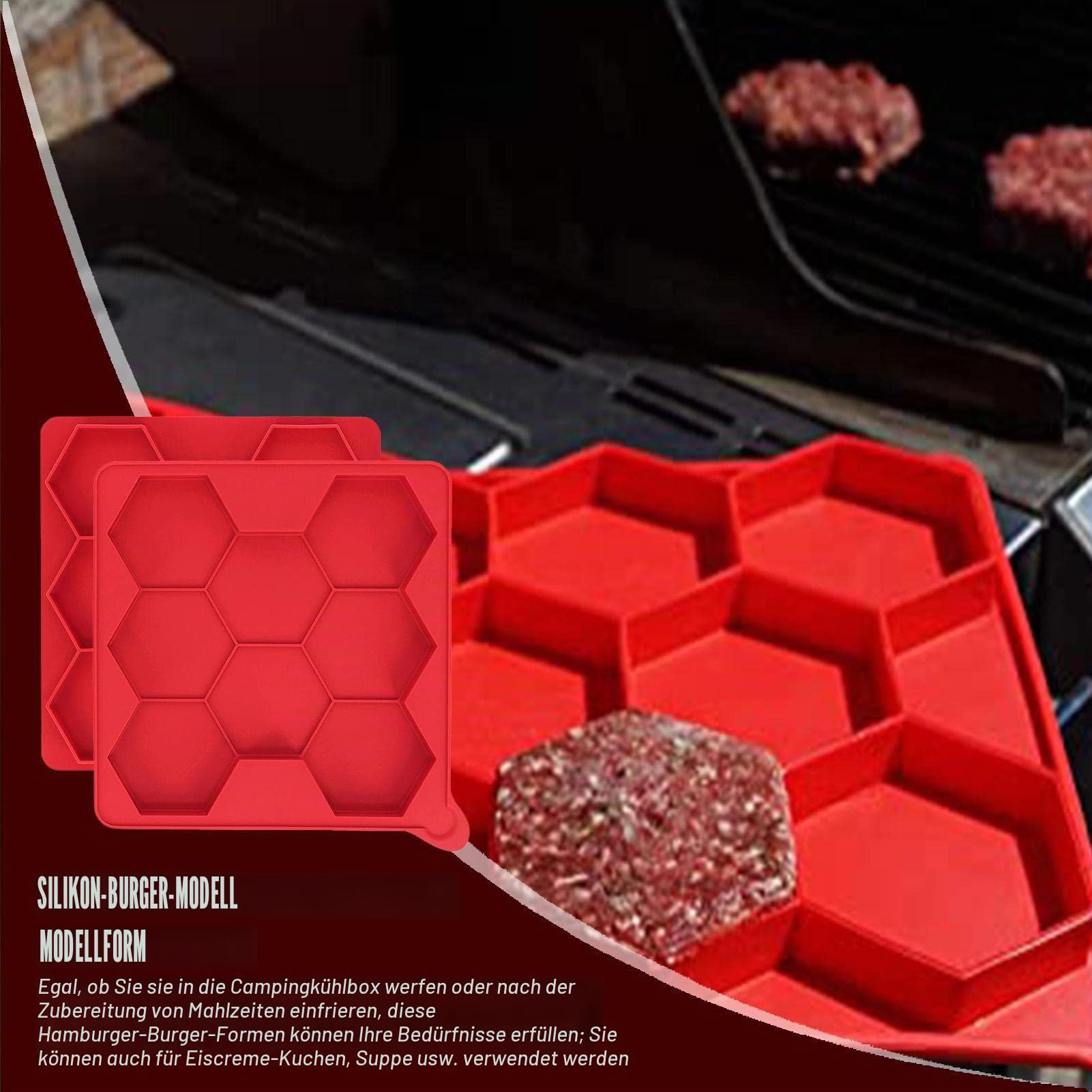 backlight Burgerform - 8-in-1-Antihaft-Hamburger-Schiebeform, sechseckige Patty Maker-Presse | Gefüllte Burger Formen und einfrieren, um Patties zum Einfrieren, Grillen und Kochen herzustellen