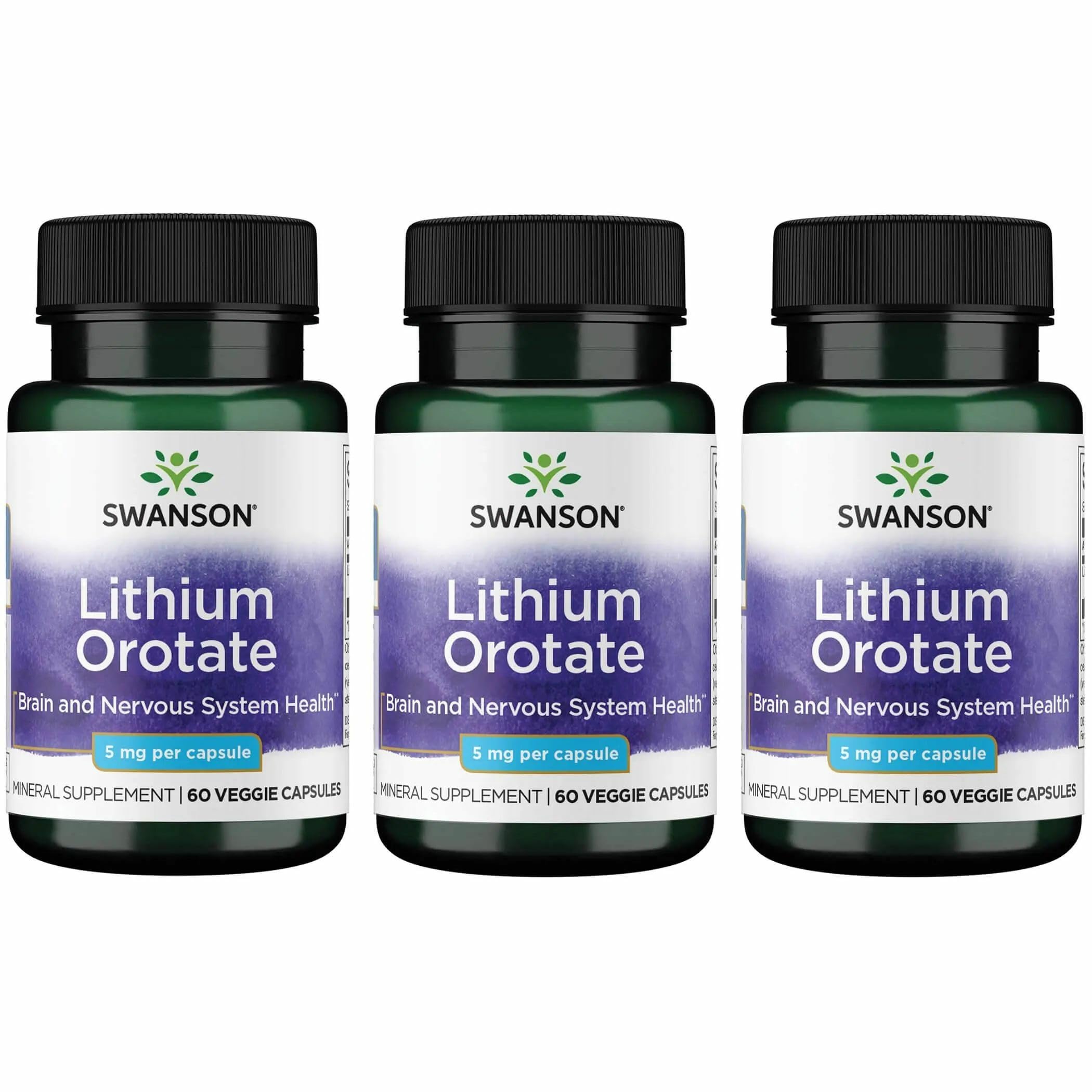 Swanson Lithium Orotate Mood and Memory Support, 5 mg, 60 Capsules, 3 Pack 60 Count (Pack of 3)