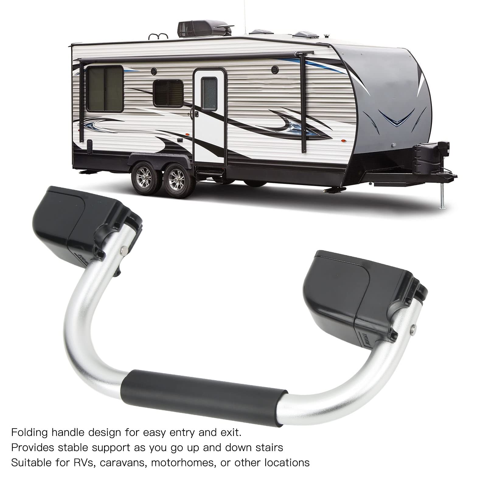 Rv Entry Door Assist Handle,Folding Grab Handle, Folding RV Assist Handle with EVA Grip Aluminum Alloy Entry Door Hardware for Caravan Motorhome Trailer
