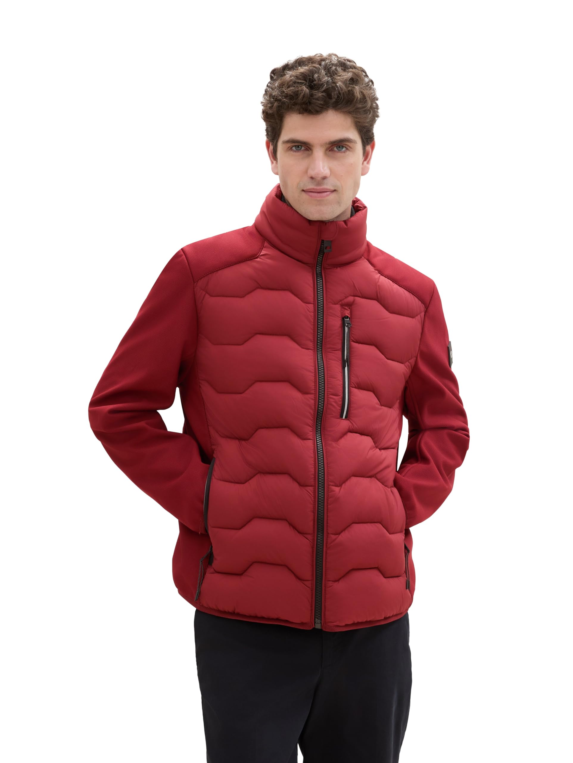 TOM TAILOR Herren Hybrid Jacke mit Stehkragen,13721 - Burgundy Dark red, L – Ansicht 2
