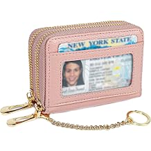 imeetu Rfid Credit Card Holder, Businese Card Case, Wallet for Women Men | Genuine Leather Card Wallet with id Window, Keychain & Double Zipper, Water-resistan Small Wallet with Gift Box, Daily Travel