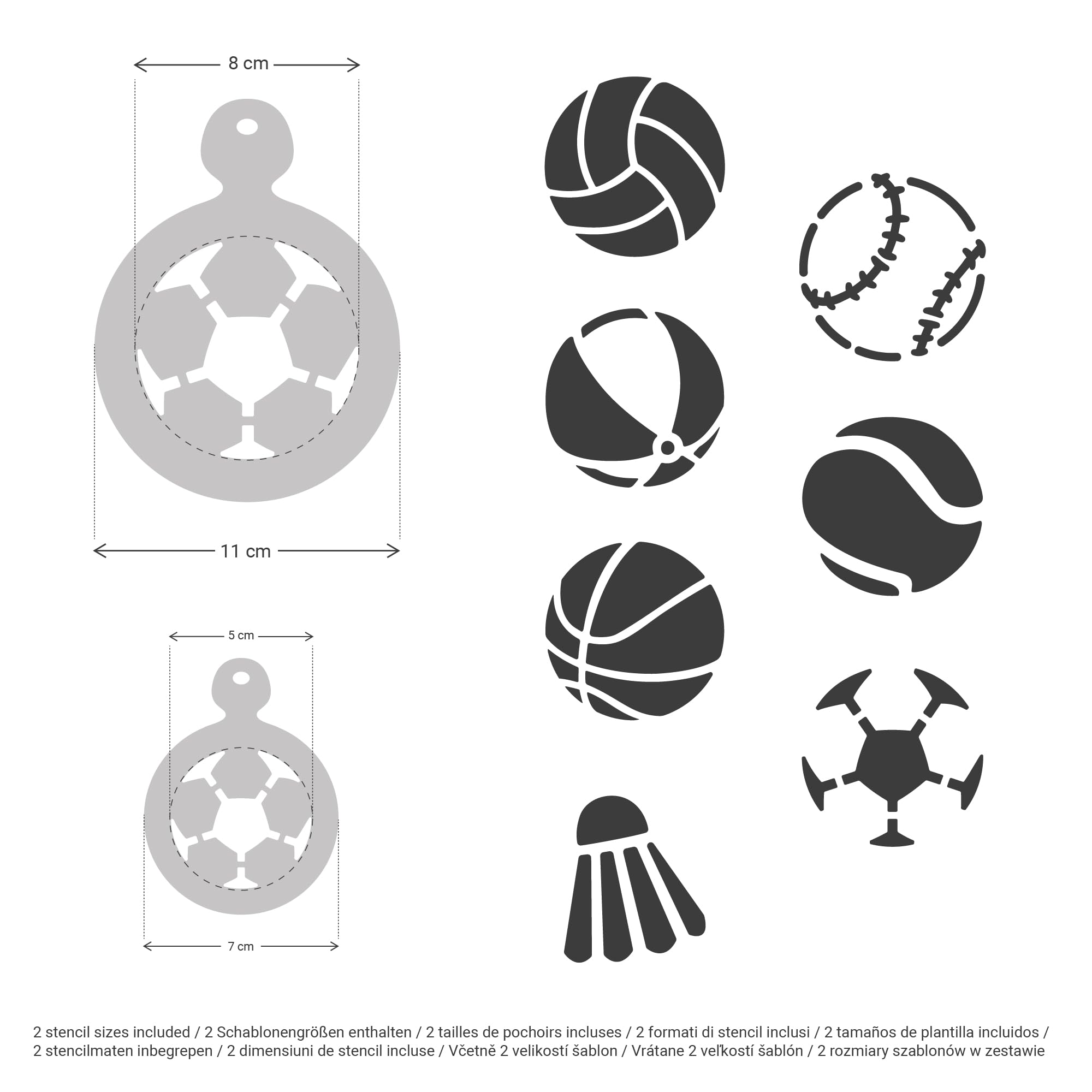 NAKLEO Coffee Stencils and Cookies Decoration 14Pcs 7x7 and 11x11cm, Reusable Plastic Baking Templates, Sport Football Balls - Image 4