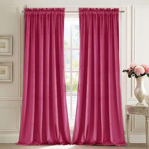 Miniatura 276 de Cortinas de terciopelo JIUZHEN, cortinas opacas suaves de terciopelo retro para dormitorio, cortinas elegantes con reducción de ruido y Rosa