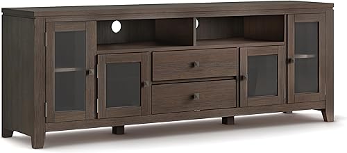 SIMPLIHOME Cosmopolitan - Soporte universal para TV de madera maciza 72 pulgadas de ancho contemporáneo centro de entretenimiento para sala de estar