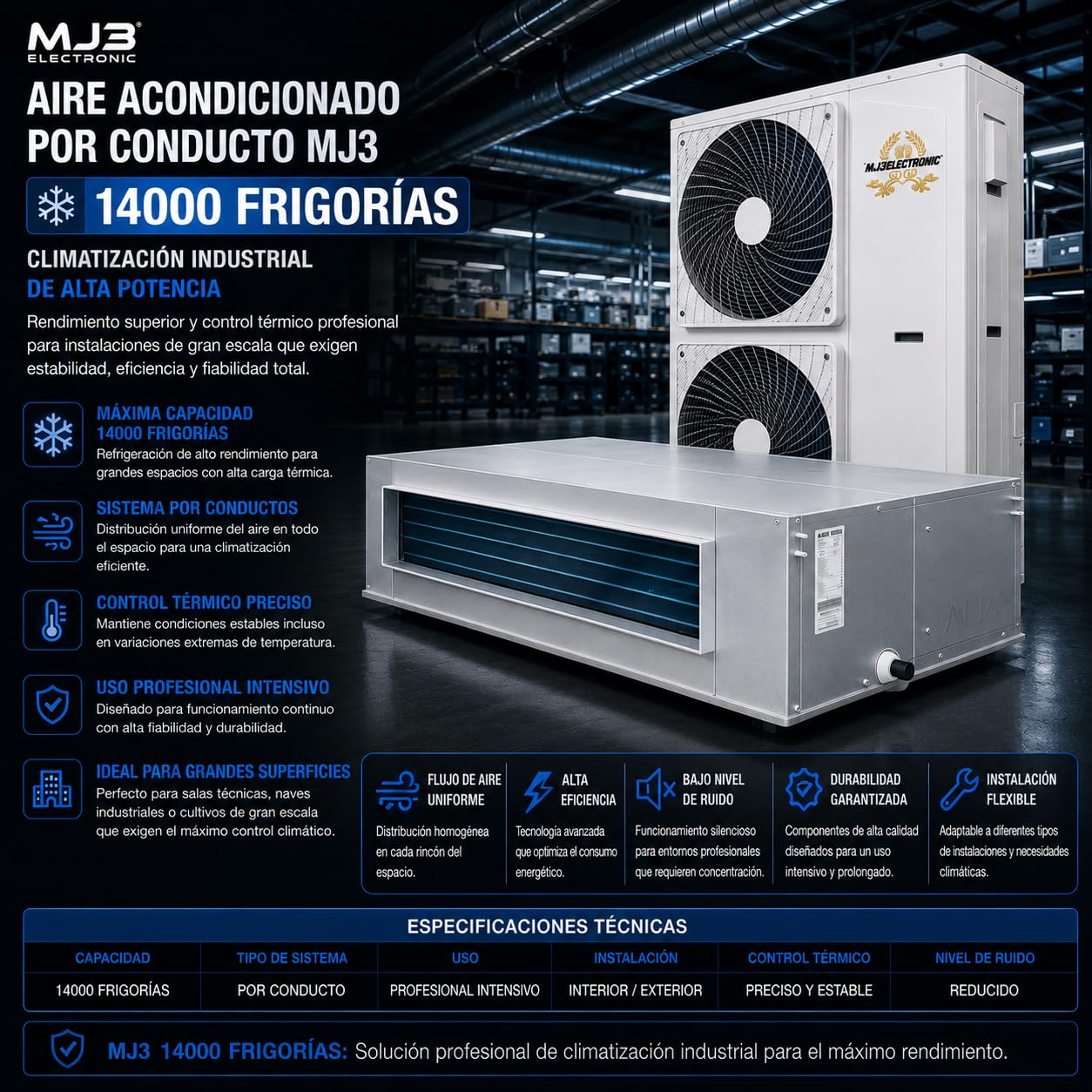 Aire Acondicionado por Conducto MJ3 14000 Frigorías – Climatización Industrial Alta Potencia Control Térmico Profesional Cultivo Interior - MJ3