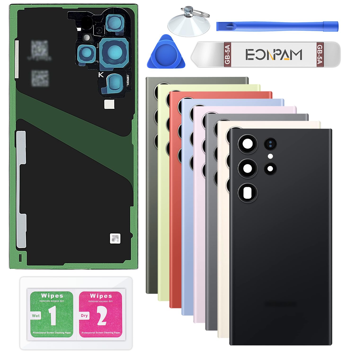 Eonpam Back Glass Replacement for Samsung Galaxy S23 Ultra SM-S918 Back Cover Rear Housing with Camera Lens + Repair Tool Kit Genuine Rear Glass (