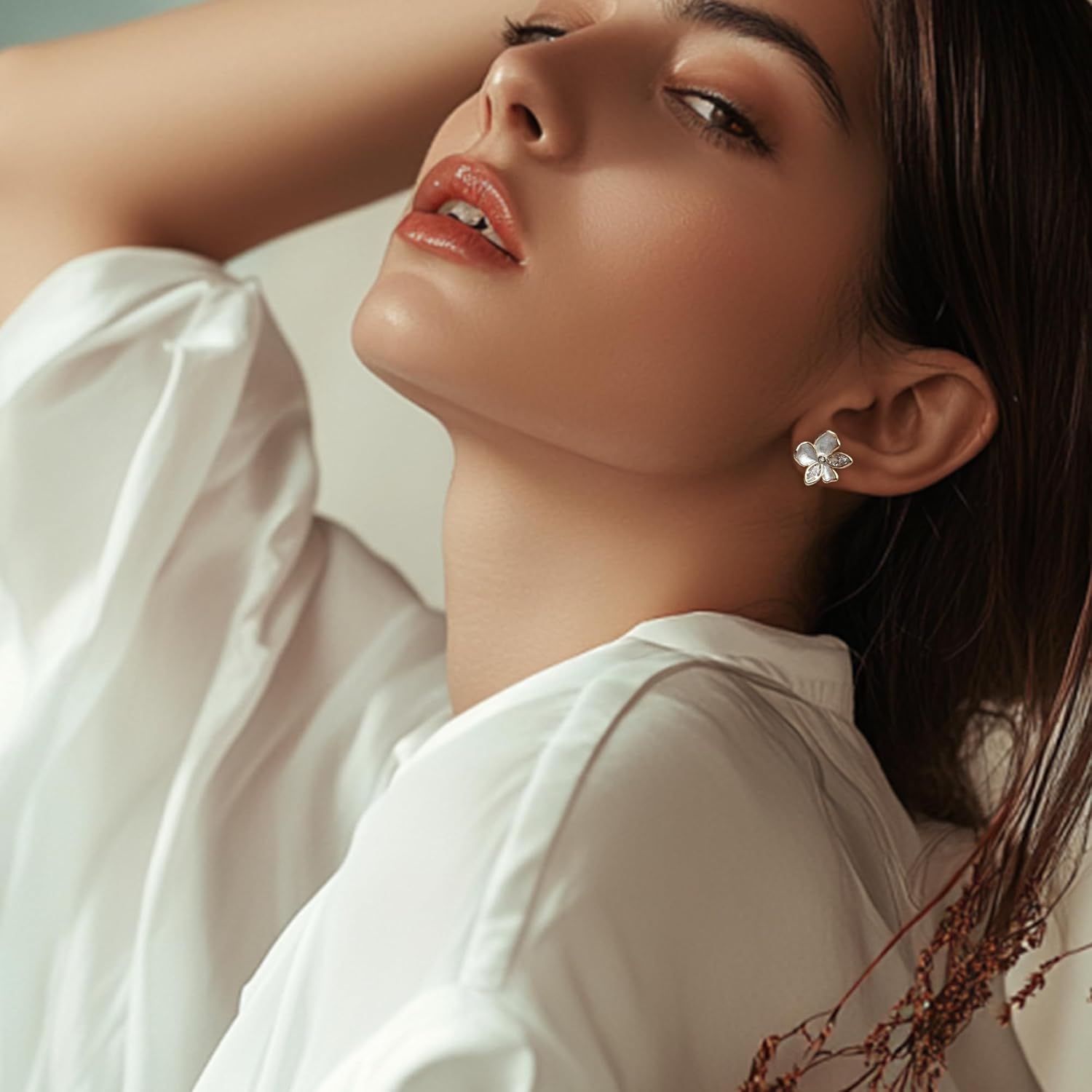 Dainty Gold Rhinestone Leaf Flower Stud Earrings for Women, Statement Marquise Cluster Opal Cubic Zirconia Hypoallergenic Earing Bridal Wedding Prom Jewelry Gift - Image 2