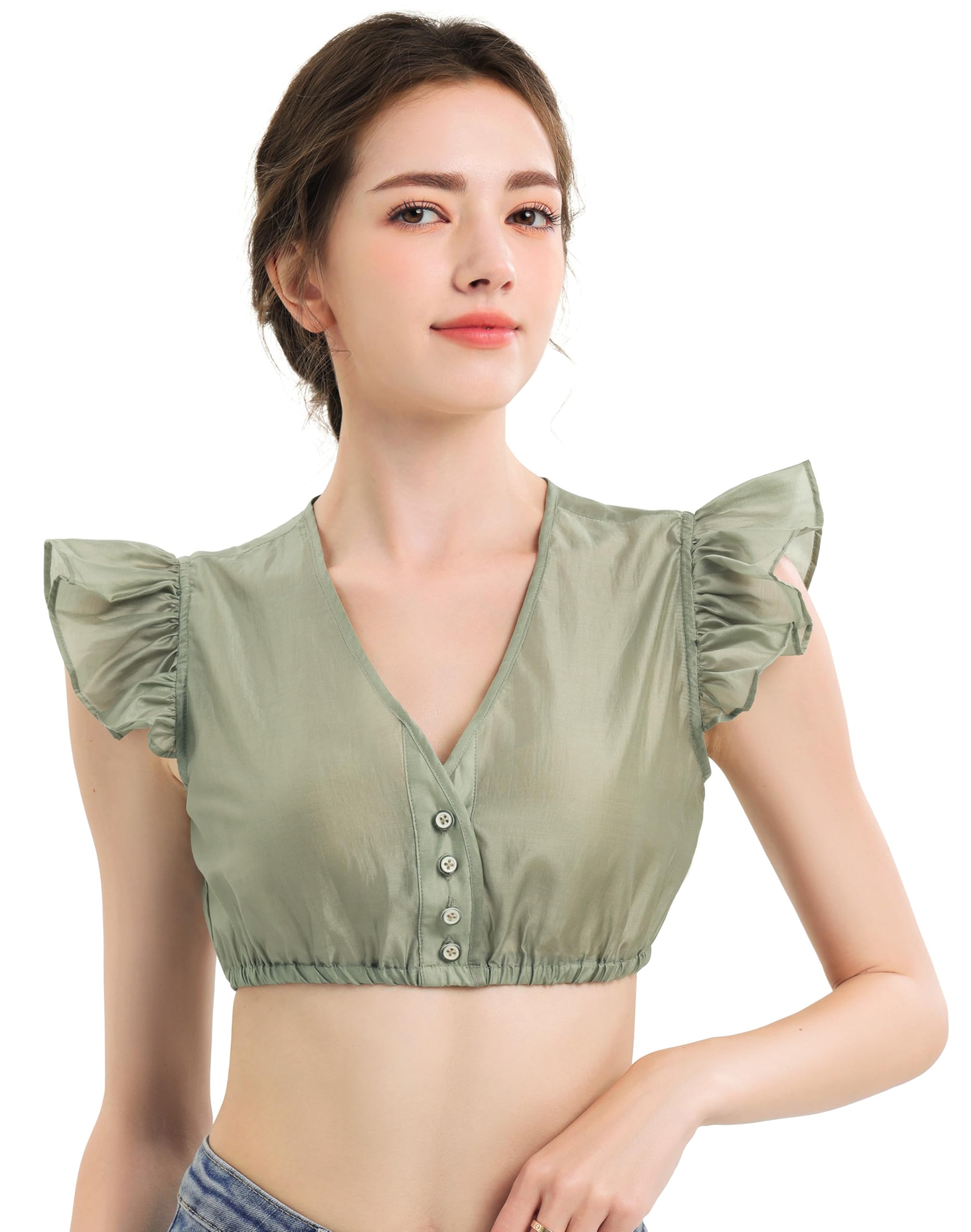 KOSMEEU Dirndl Bluse Damen Dirndlbluse Spitze Trachtenbluse Weiß Schwarz Grün Blau Rosa Dirndlblusen Schlicht Oktoberfest Spitzenbluse Trachten Bluse Bayrische Tracht V-Ausschnitt 34-54