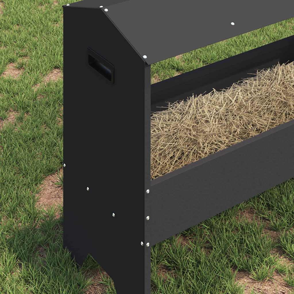 Mangiatoia per animali da fattoria in acciaio laminato a freddo, nero, 79 x 35 x 62 cm, robusta, resistente alle intemperie, con capacità di 15 kg, per interni ed esterni, facile montaggio e
