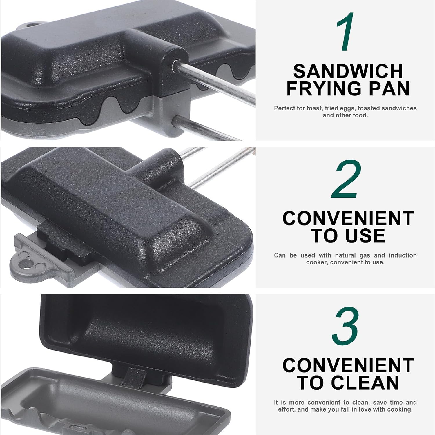 Non-stick Sandwich Frying Pan, Double-sided Removable Aluminum