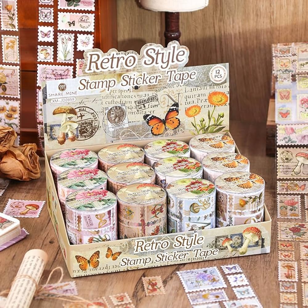 Retro Style Stamp Sticker Tape, Vintage Decorative Washi Tape Set with Butterflies and Flowers, Any 1 Pieces send-picture-10
