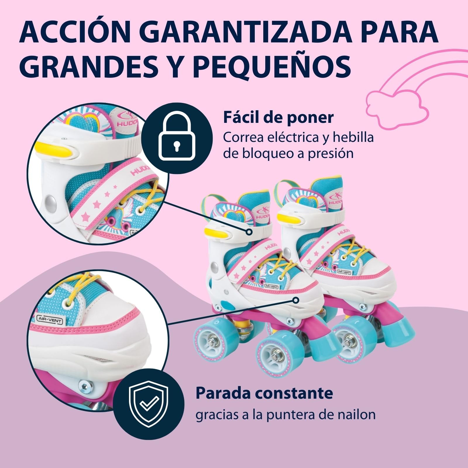 HUDORA Wonders Patines en diferentes tallas - cómodos patines ajustables para niños en más de 4 tallas - elegantes patines para niños hasta 60 kg - patines de ruedas de alta calidad hechos de nylon