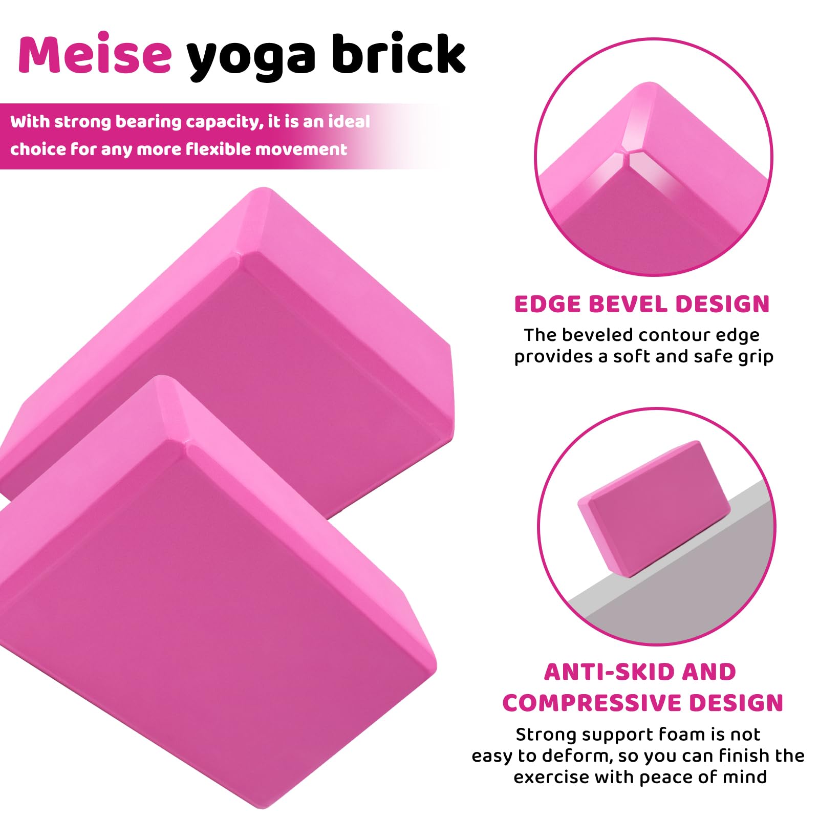Lot de 2 blocs de yoga en mousse EVA légère haute densité, antidérapante, amélioration de la force, flexibilité, pour yoga, pilates, méditation