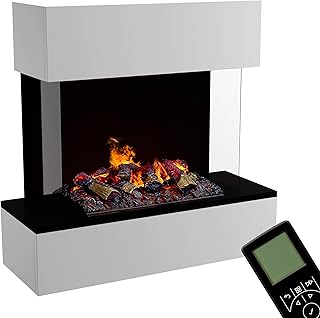 GLOW FIRE Wasserdampf Kamin HÖLDERLIN Sims (Wandkamin) - Elektrokamin für die Wand mit realistischen LED 3D-Flammen, Knistereffekt & Fernbedienung, 80x78x40 cm, Opti-Myst 500 mit Holz-Deko, Weiß