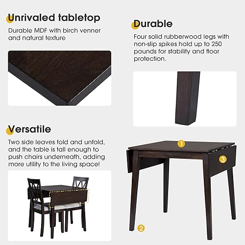 Miniatura 6 de P PURLOVE Juego de comedor de cocina de 3 piezas, juego de mesa de comedor de madera con mesa de comedor de hoja abatible y 2 sillas de comedor