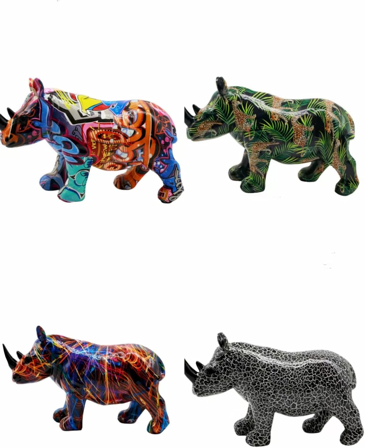 Nordic Creative Colorful Rhino Figurine, Tropical and Graffiti Art Design, 4 Colors to Choose from (Colorful)
