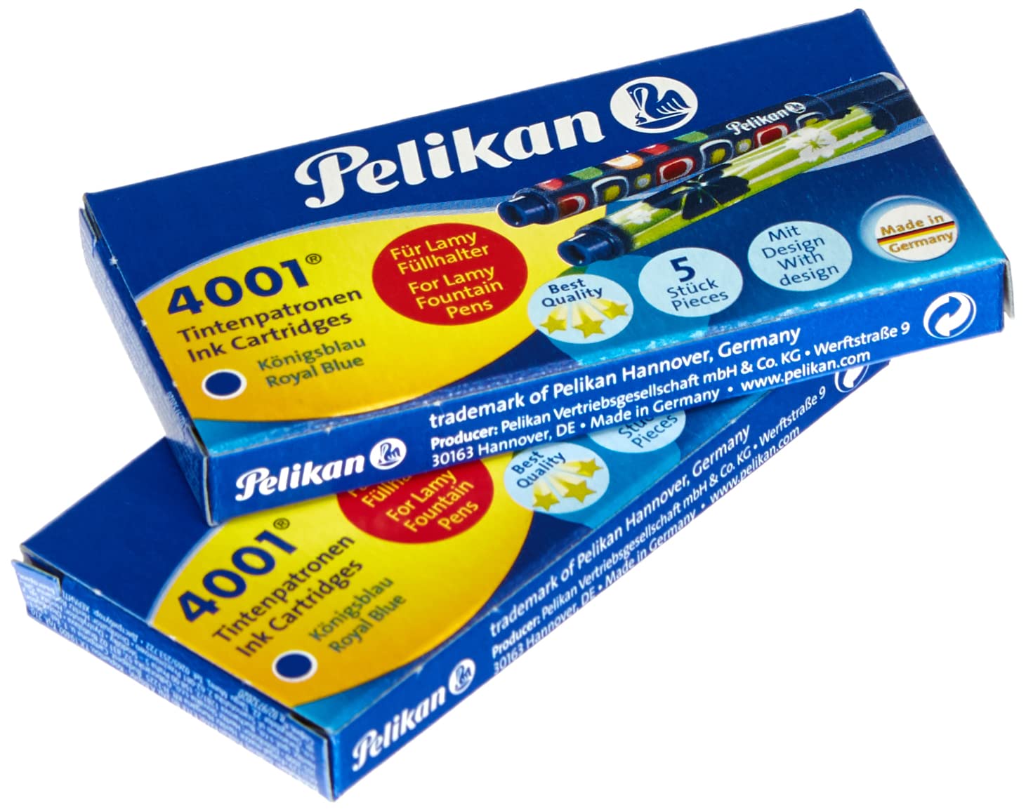 Pelikan Tintenpatronen 4001 für Lamy-Füller, Bunt bedruckt, Königsblau, 10 Stück