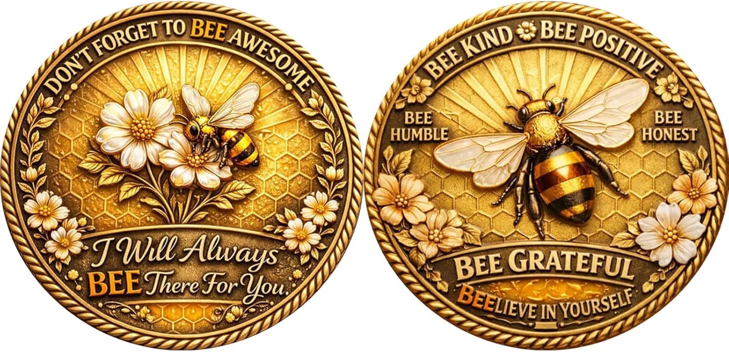 3D Bee Kind Positivity Commemorative Coin, Motivational Bee Challenge Coin, Double-Sided Inspirational Bee Collectible Token Gift for Friends, Family (B 1PCS)