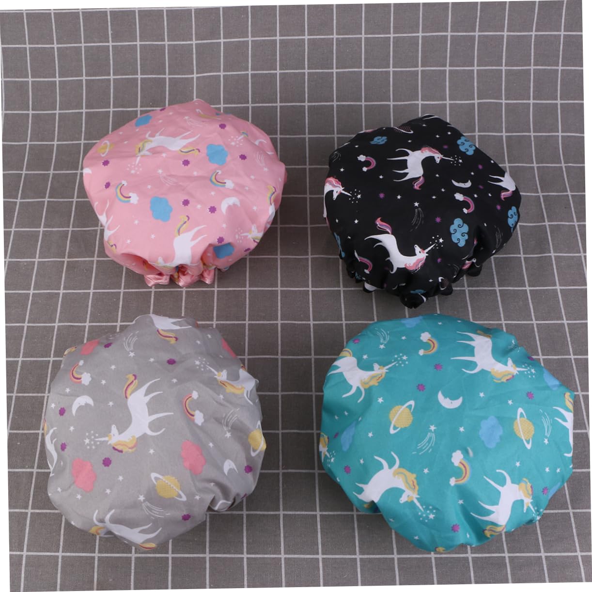 Angoily 8stücke Doppellagige Wasserdichte Duschhaube Für Damen Cartoon-einhorn Design Elastisch Und Leicht Für Bad Spa Und Haarpflege Grün Und Schwarz