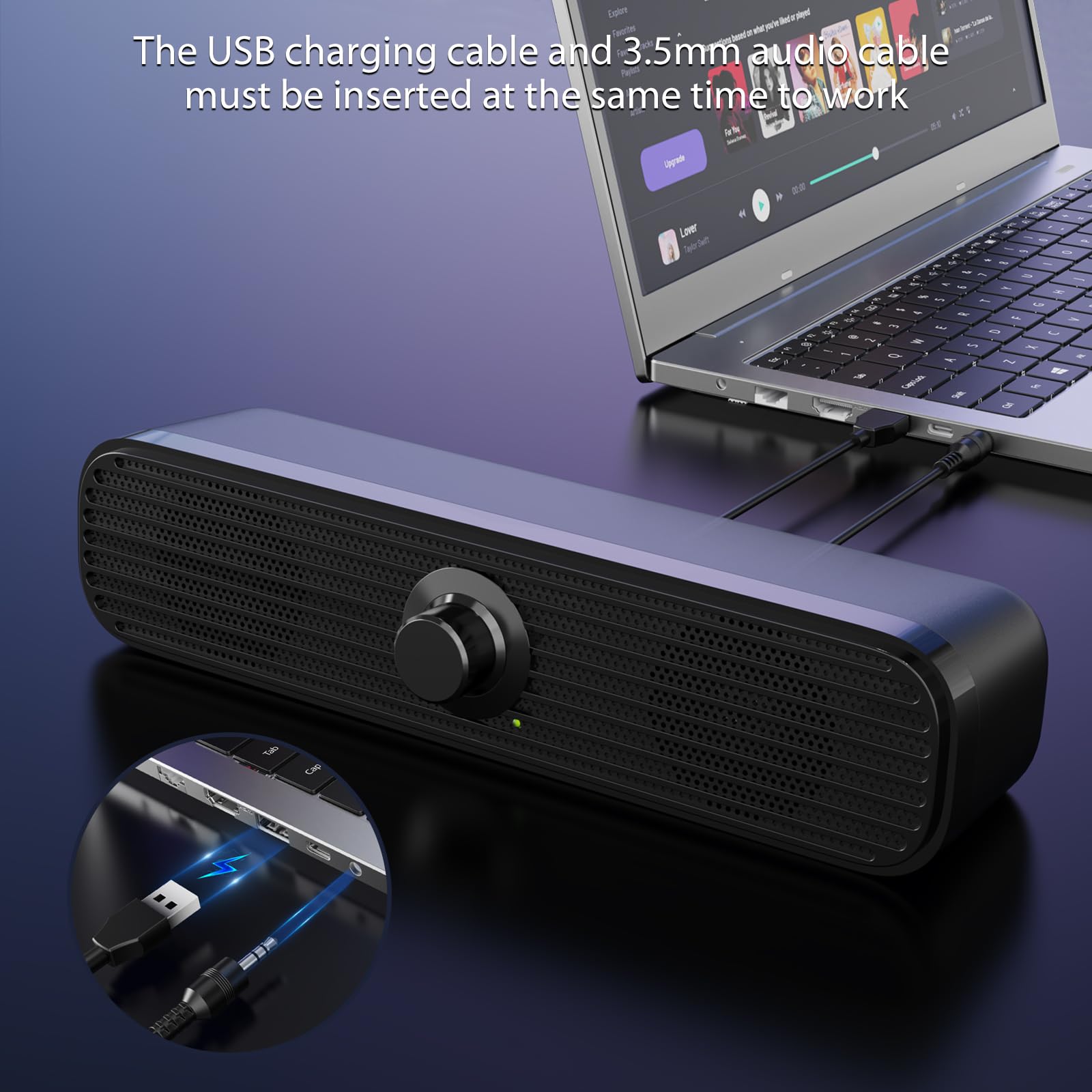 Altavoces de computadora para computadora portátil de escritorio, altavoces de PC alimentados por USB, altavoces pequeños con cable con control de volumen para teléfono celular, MP3, sonido 5