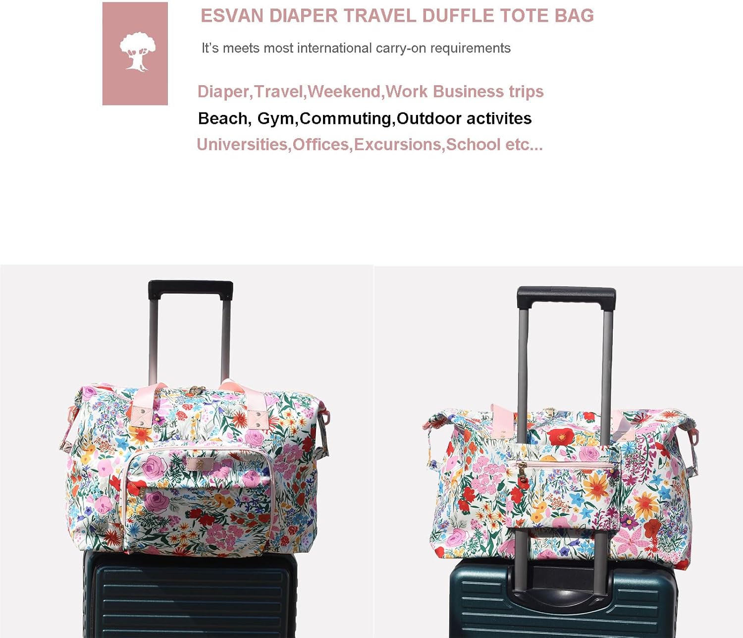 Diaper Bag Tote, Travel Overnight Carry-on Duffel Gym Bag, Multifunction Linen Canvas Dry Wet Maternity weekender