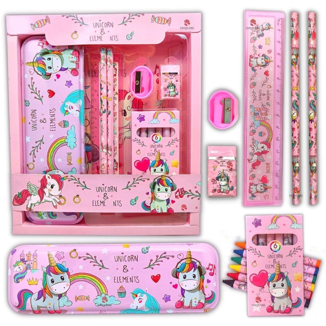 Cute Unicorn Stationery Kit Set for Girls 6 in 1 Cartoon School Items for Kids Pencil Box | Colour Set | Pencil | Eraser. Scale and Sharpener Birthday Return Gifts for Children | Pink (B0DCXHTNCD) Amazon Price History, Amazon Price Tracker