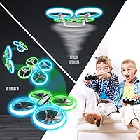 Vista 3 de Q9s Drones para niños, dron RC con retención de altitud y modo sin cabeza, cuadricóptero con luz azul y verde, hélice de protección completa, 2