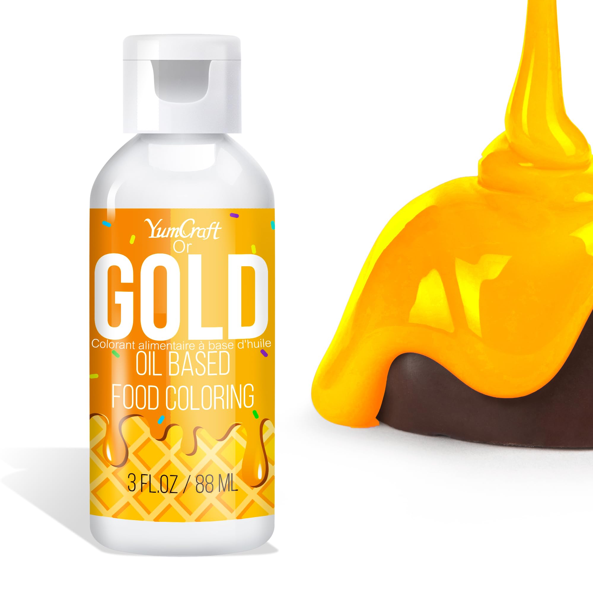 Oil Based Food Coloring for Chocolate - Vibrant Color Food Coloring for Chocolate, Candy Melts, Buttercream, Frosting - Fat Soluble Food Color Dye for Baking, Fondant (Gold, 3 fl.oz)