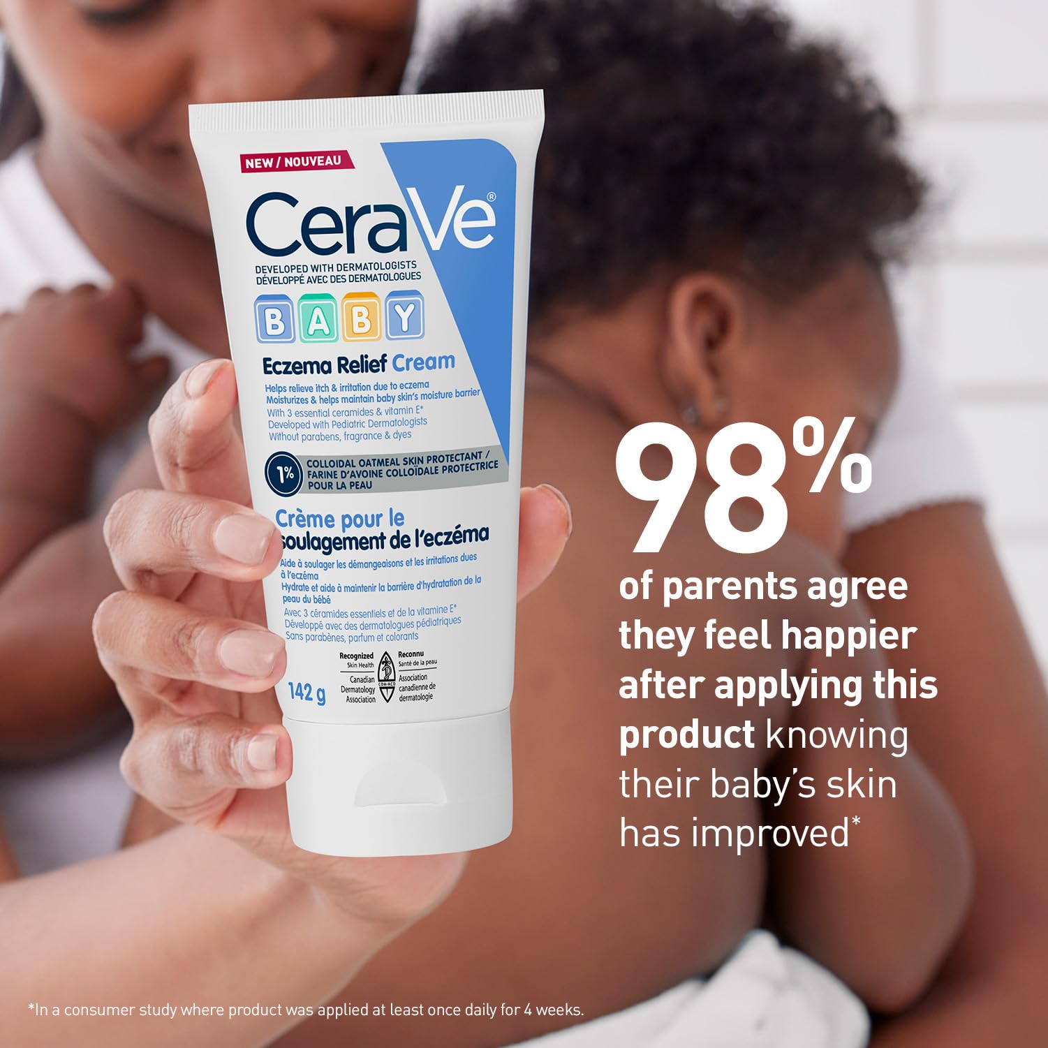 CeraVe Baby Eczema Relief Cream, Soothing Moisturizer for Eczema Prone Skin with 1% Colloidal Oatmeal and Ceramides, Fragrance Free, Recommended by Dermatologists, 142g - 4