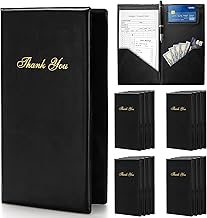 Lyellfe 12 Pack Restaurant Check Presenters, Guest Check Card Holder, PVC Leather Check Presenters for Servers, Black with Gold Thank You Imprint, Ideal for Restaurants, Cafe Bar Eatery