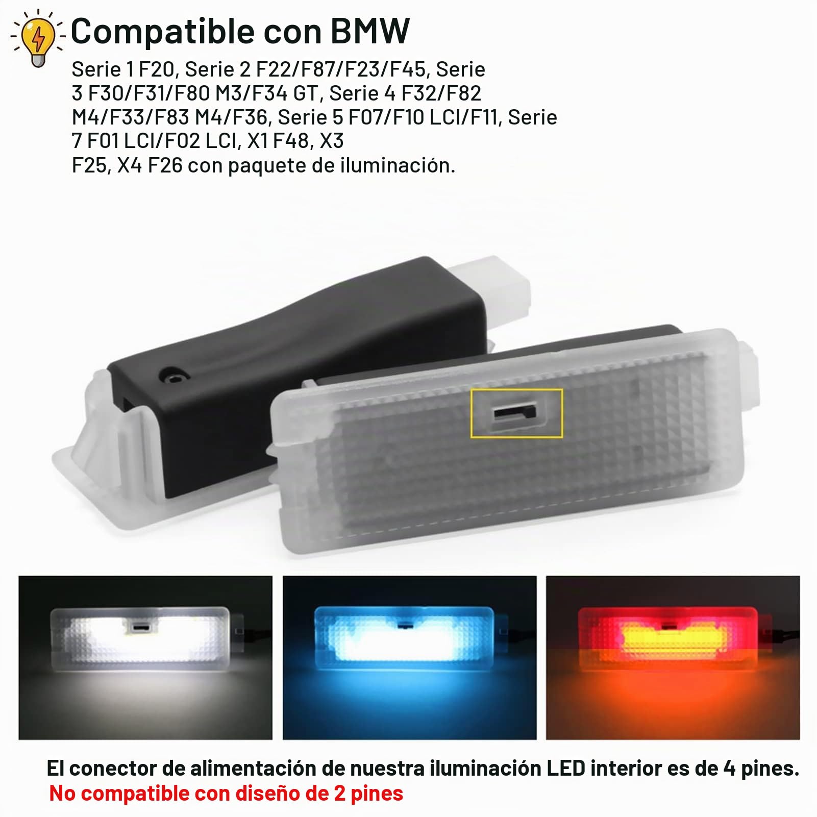 TTCR-II Compatible con Iluminación LED para pies BMW 1 2 3 4 5 7 X1 X3 X4 | F01 F10 F20 F22 F25 F26 F30 F32 F48 Luces LED para del Espacio para los Pies Car Atmosphere Light