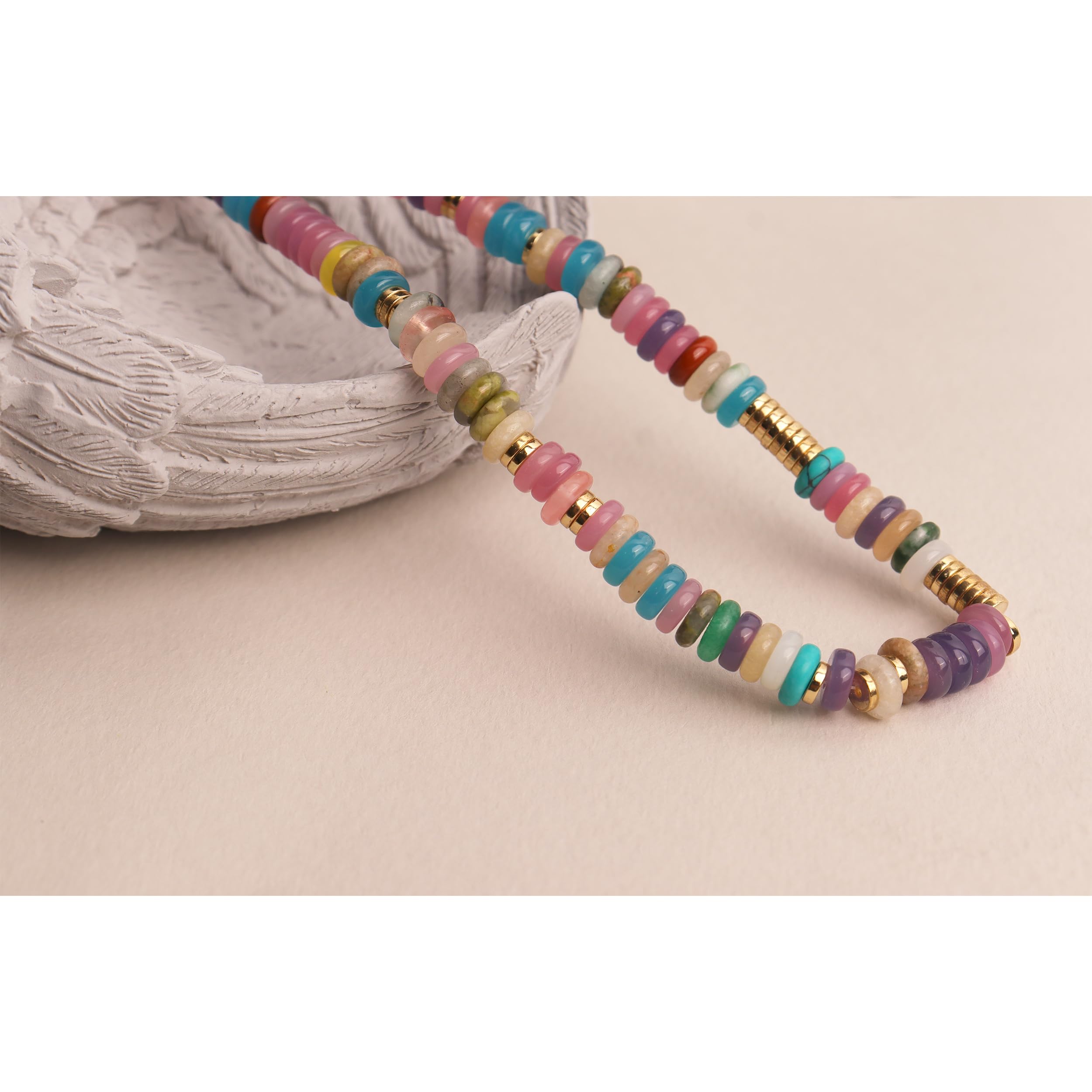 Perlenketten für WomeTeeGirls – zierliche handgefertigte Energie-natürliche Türkis-Malachit-Kristall-Edelsteine, Gold-Samenperlen-Statement-ChaiBeachy-Accessoires-Schmuck