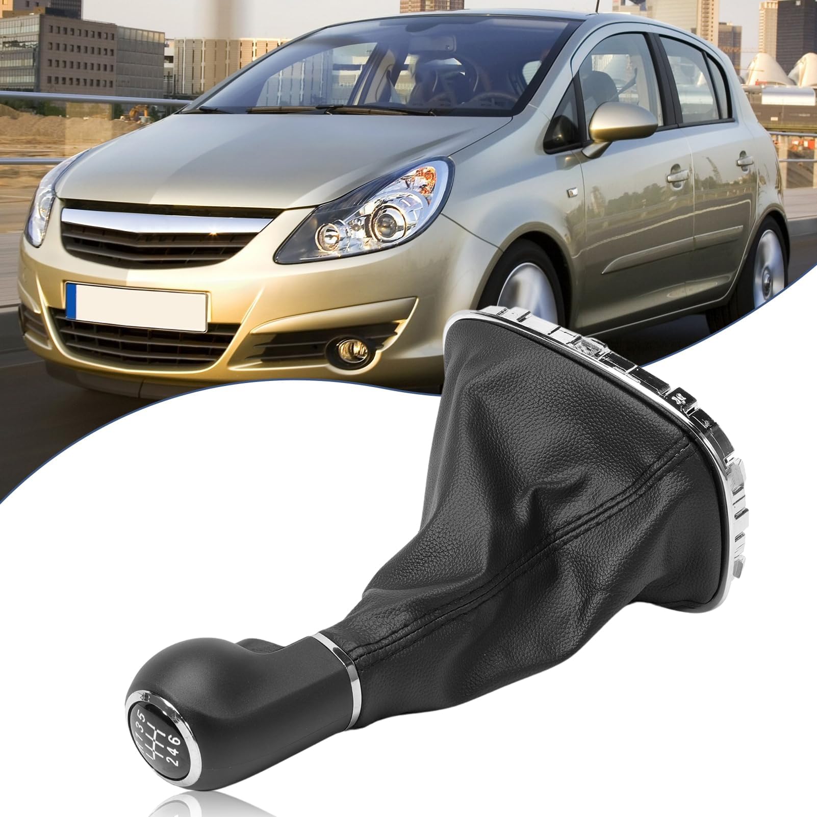 Cuffia Cambio 6 Marce per O.pel Corsa D 2006-2014 Corsa E 2014-2019 Adam M13 2012-2019 Pomello Cambio Manuale+Cuffia Leva Cambio+Ghiera Telaio Cuciture Nere Cambio Kit 009140093 19276456