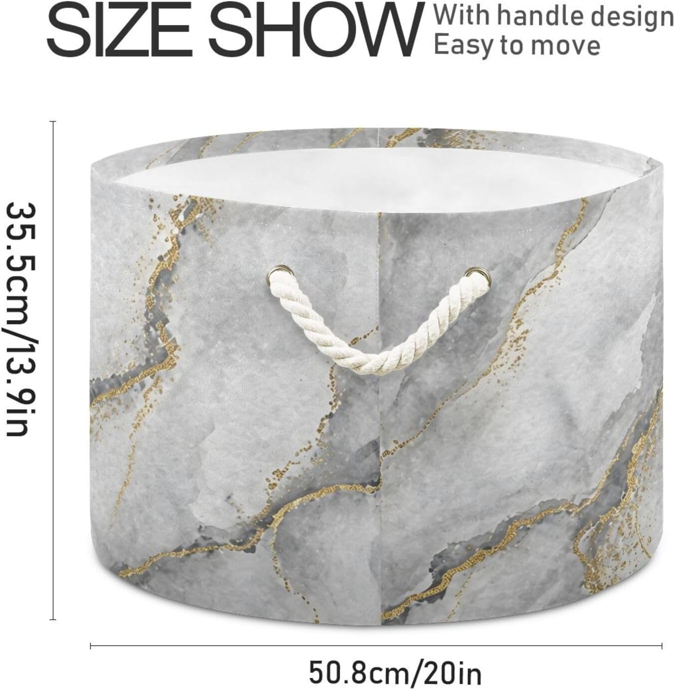 senya Large Storage Basket White Marble with Gold Veins for Toys Clothes Storage Bin Box Laundry Hamper Organizer Bag with Handles