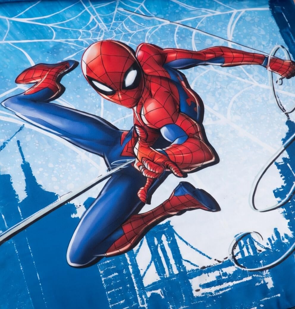Spider-Man Pościel 140x200 + Poszewka 70x90 Niebieska Czerwona | Odwracalna pościel jednoosobowa | Bawełna naturalna oddychająca Oeko-Tex | Marvel | Chłopcy | Prezent | Dekoracja pokoju