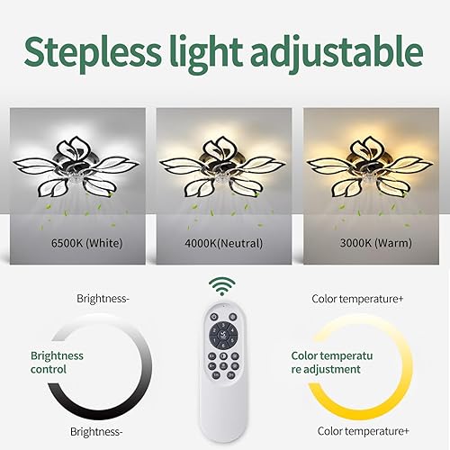 Miniatura 3 de Ventilador de techo geométrico con luz, negro, 26', 3000K-6000K, control remoto, perfil bajo, para dormitorio