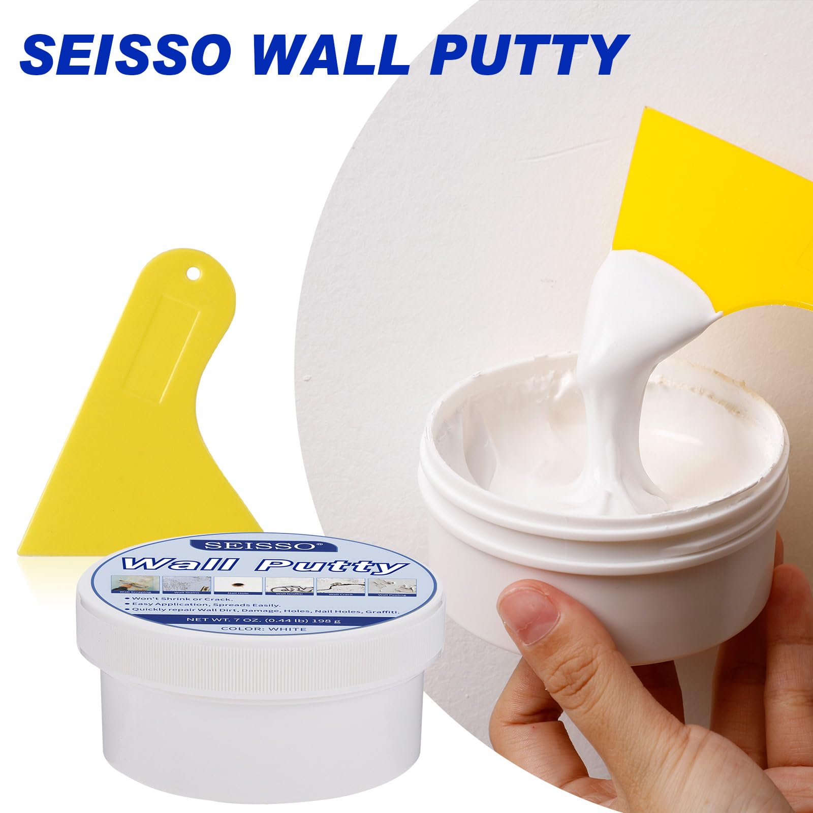 SEISSO 2 x 250 g Stiuk ścienny, 1 x 200 g kit do naprawy ścian, 1 x taśma samoprzylepna, 4 x łatka do naprawy ścian, zadrapania, graffiti