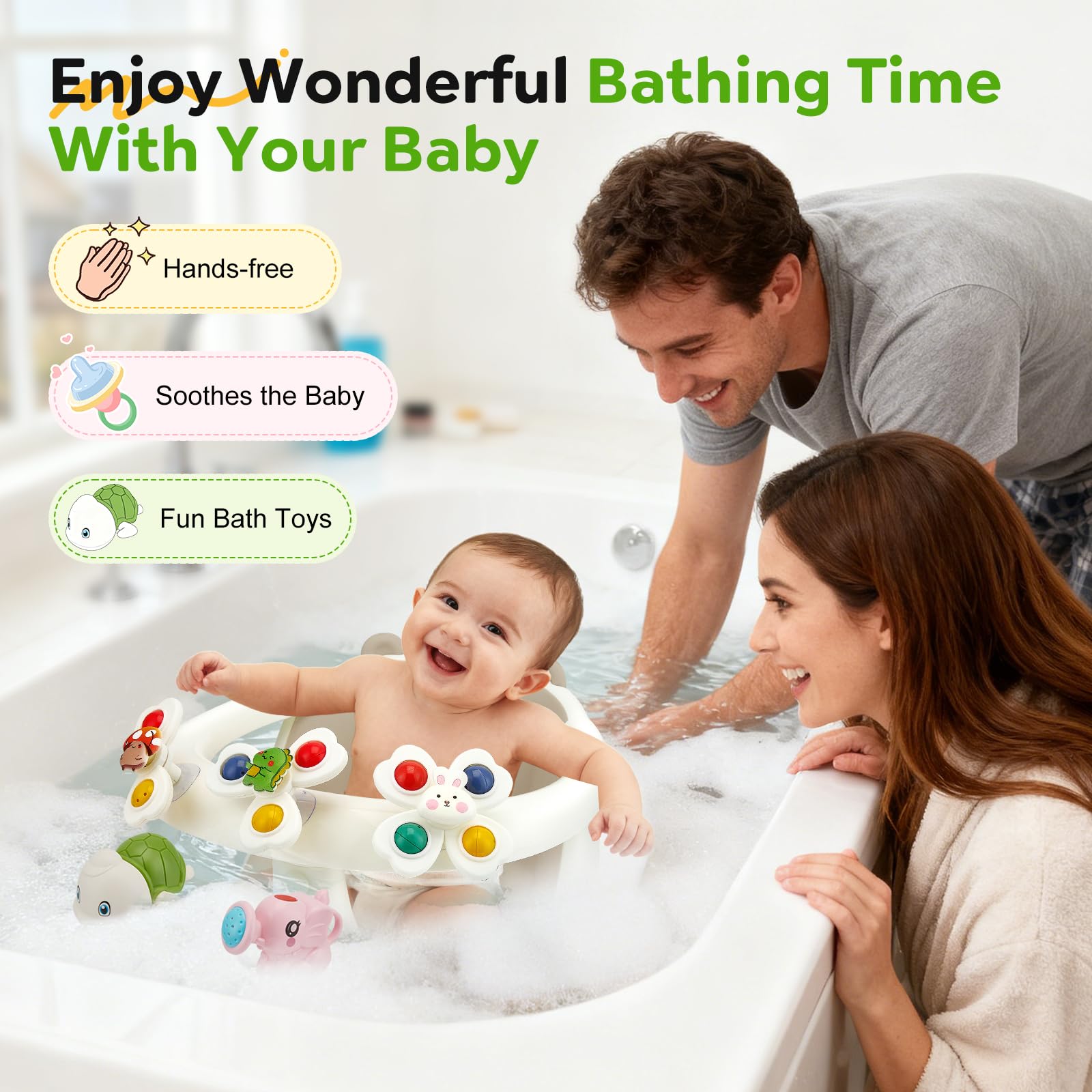 Asiento de baño para bebés a partir de 6 meses, asiento de bañera con 4 ventosas fuertes, respaldo ergonómico