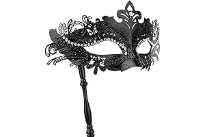 Mystique's Allure: Masquerade Mask with Embellished Stick for Enchanting Soirées