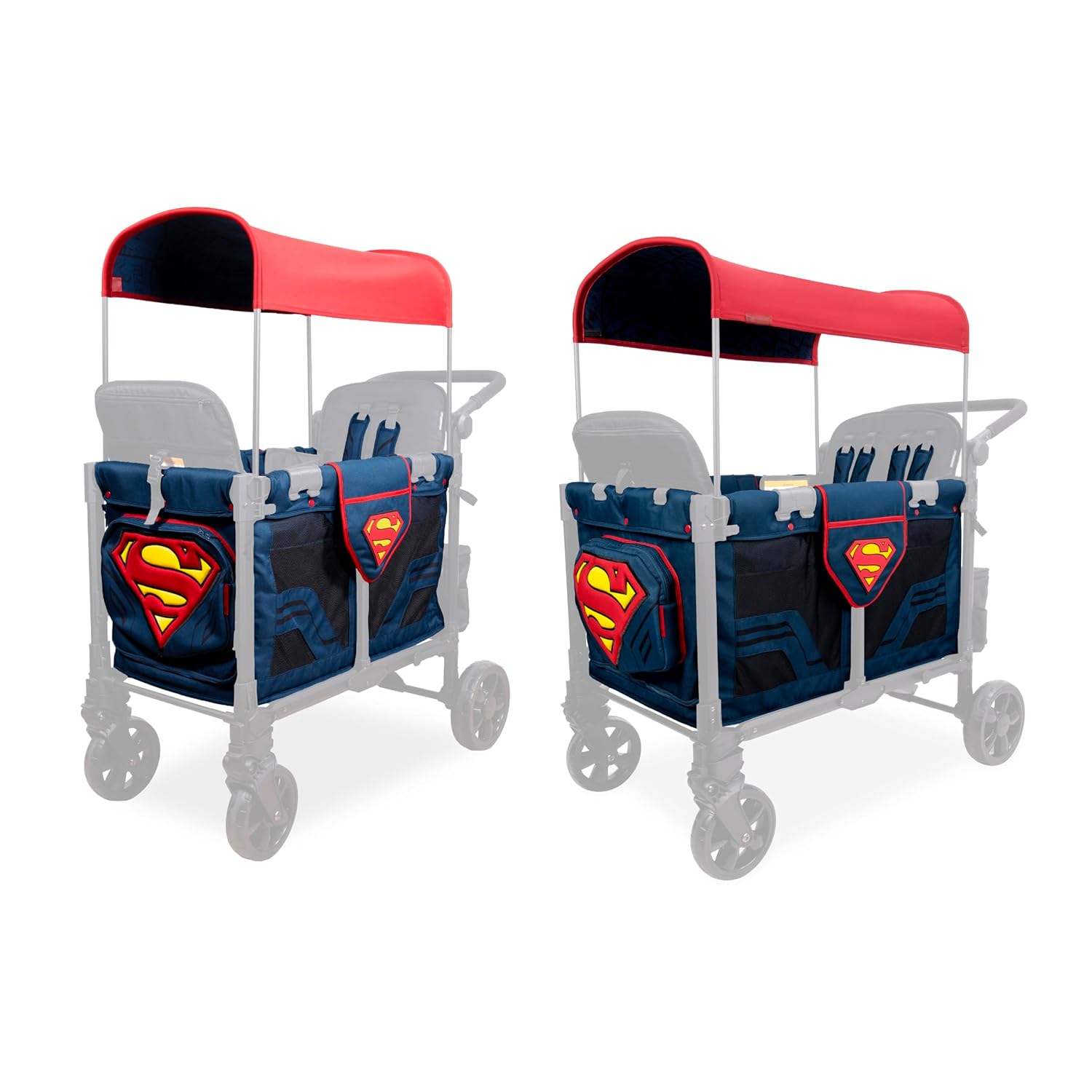 WONDERFOLD Special Edition Carriage Fabric, Canopy Fabric and Harness Pads Accessory Kit for W2 Elite/Luxe Pro Collapsible Wagon Stroller - Easy to Install Superman Themed Replacement Fabric