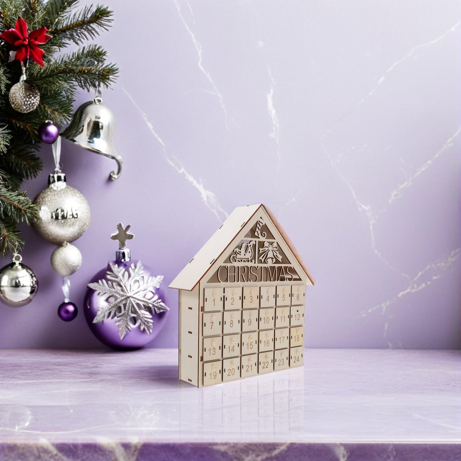 TOYANDONA Calendario de cuenta regresiva para las fiestas cajoneras decoración gran calendario de adviento de Navidad advenimiento de 24 cajones Beige