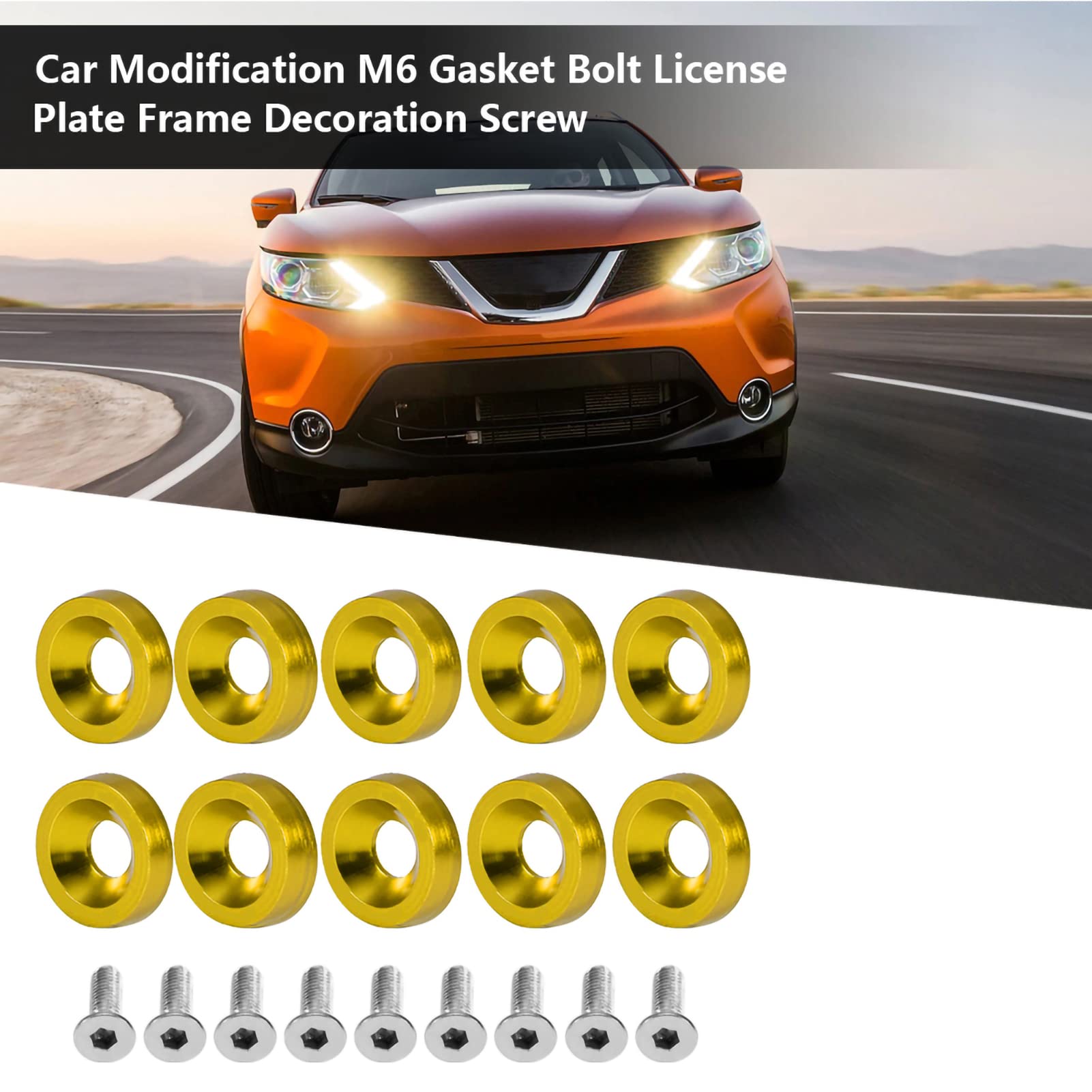 Car M6 Screw zestaw gazowy, śruba do modyfikacji License Plate Frame Decoration Screw (złoty)