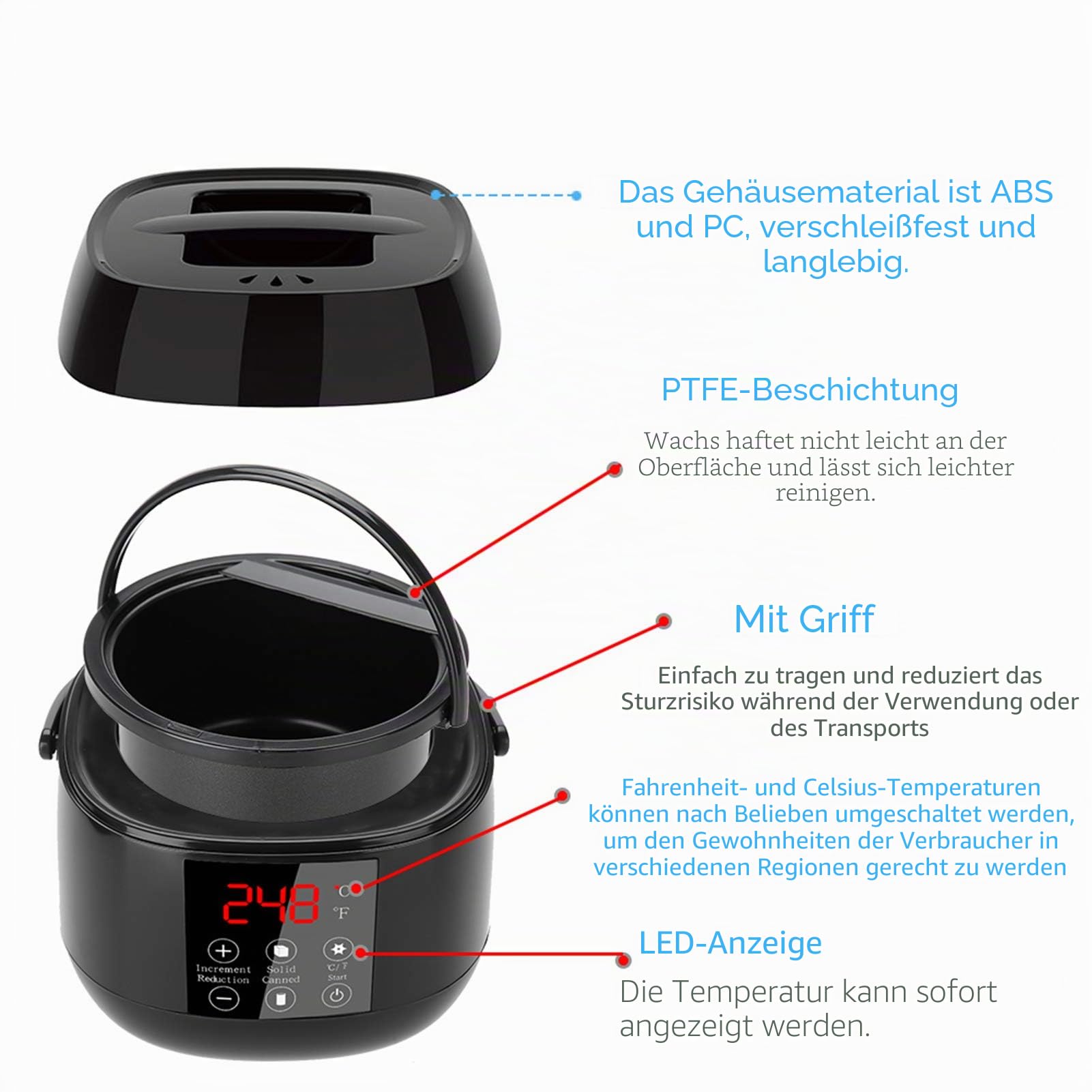 Wachswärmer waxing maschine mit LED-Display, 4 Wachsperlen 100 g und 20 Wachsstifte, elektrischer Wachserhitzer verwendet für die Haarentfernung des Körpers