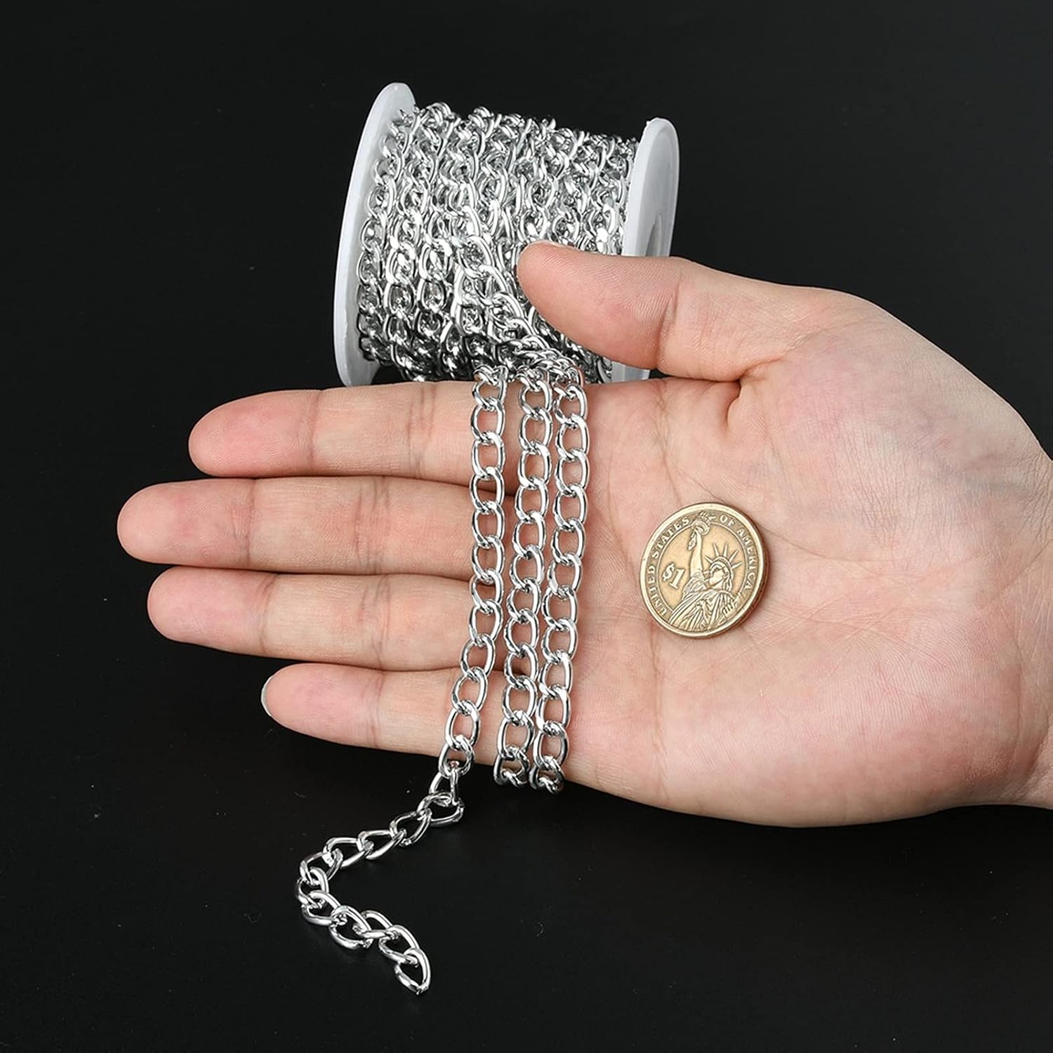 32.8 Feet Aluminium Curb Chains Golden & Silver Plated Twisted Links Cable Chain with Spool for Bracelet Necklace Jewelry Making 10x6.5x1.8mm