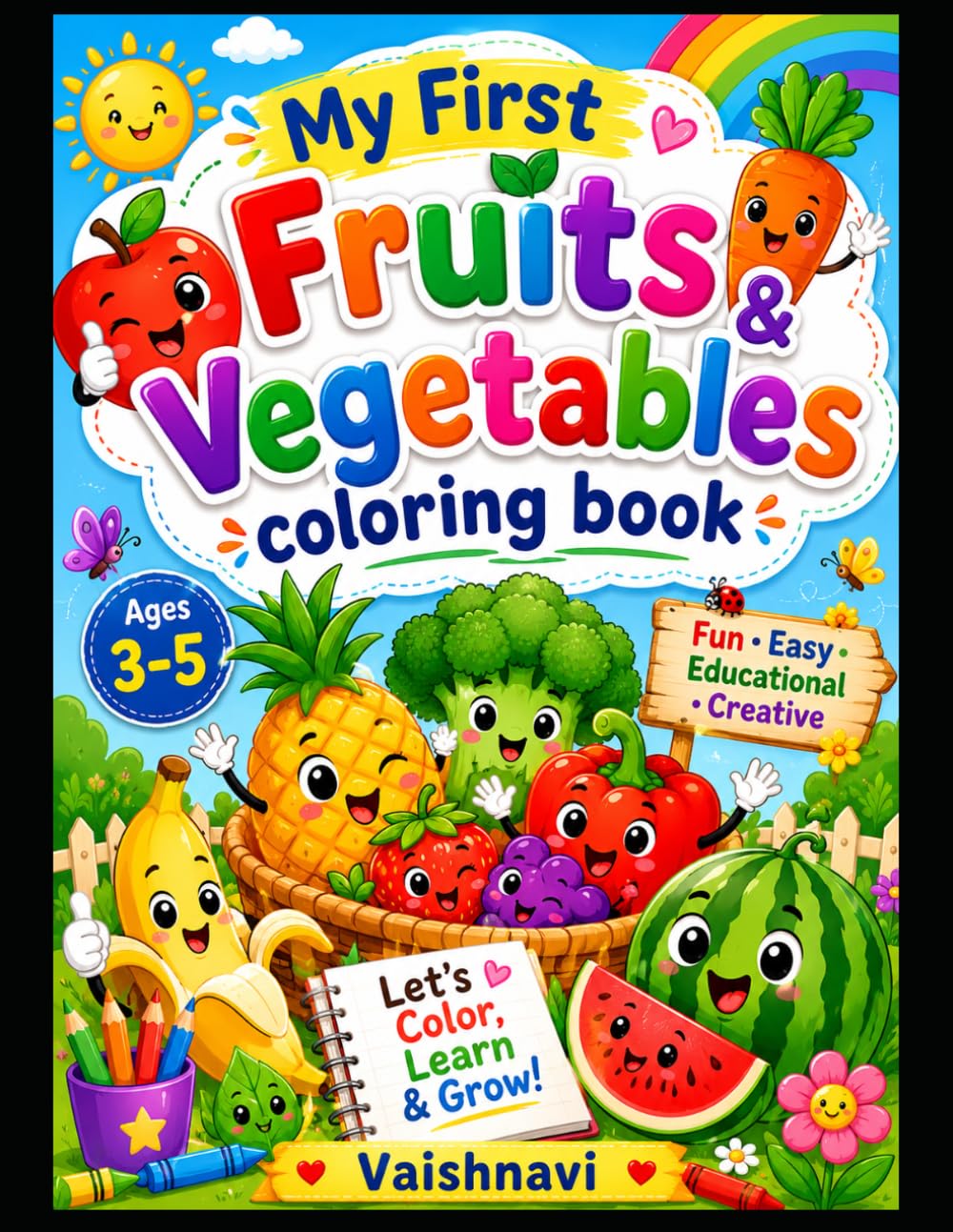 My First Fruits & Vegetables Coloring Book: Fun and Easy Coloring Pages for Kids Ages 3-5 | Learn Fruits and Vegetables While Coloring | Preschool and Kindergarten Activity Book