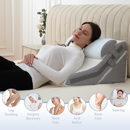 Miniatura 5 de Juego de almohadas ortopédicas de cuña para dormir, 9, 12, 16 y 20 pulgadas, almohada de lectura de espuma viscoelástica ajustable para alivio del