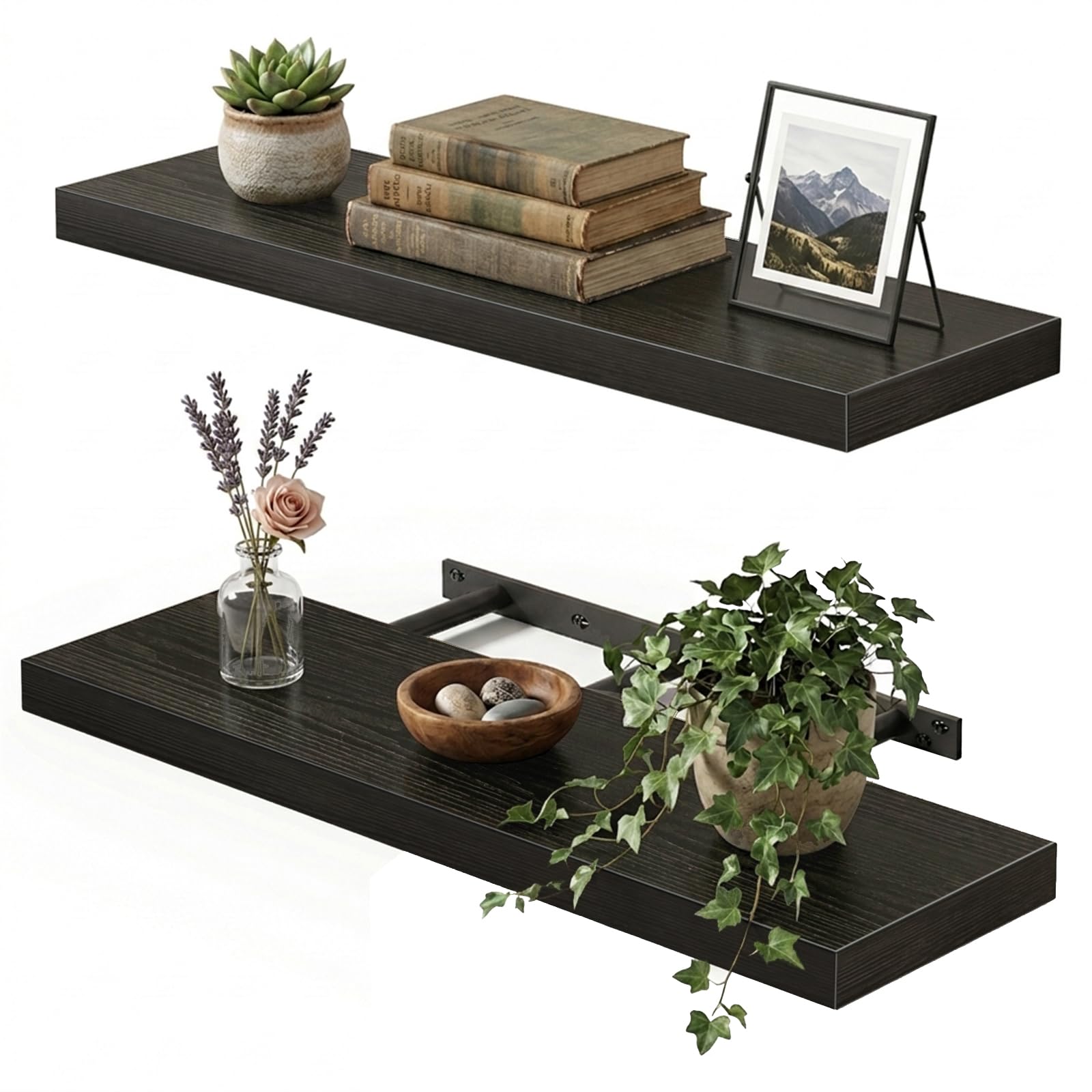 Floating Wall Shelf Pair - 22 Inch Black