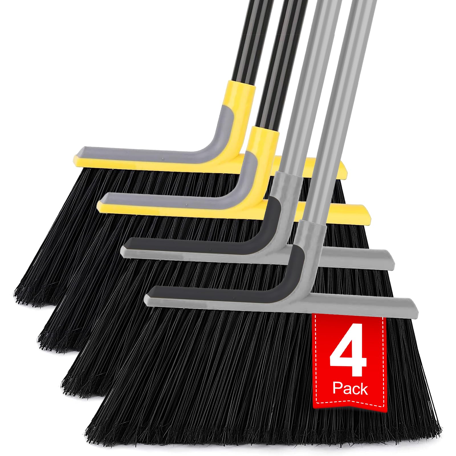 4 Pcs Broom, Heavy Duty Outdoor Brooms for Floor Cleaning, 58" Long Handle