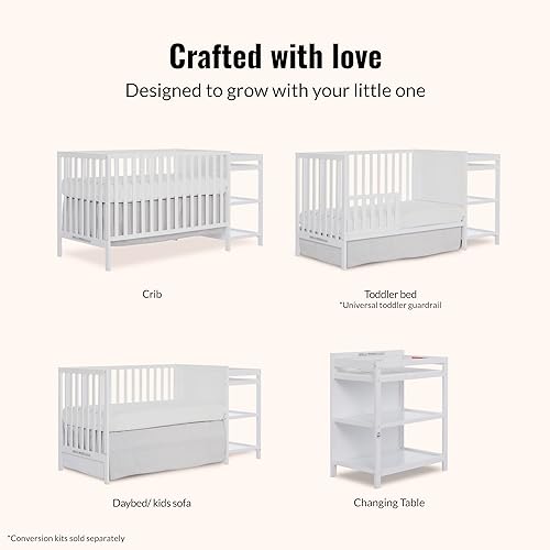 Miniatura 3 de Dream On Me Synergy, cuna convertible 3 en 1 de tamaño completo para bebé y cambiador, color blanco, almacenamiento abierto, GreenGuard Gold y JPMA,