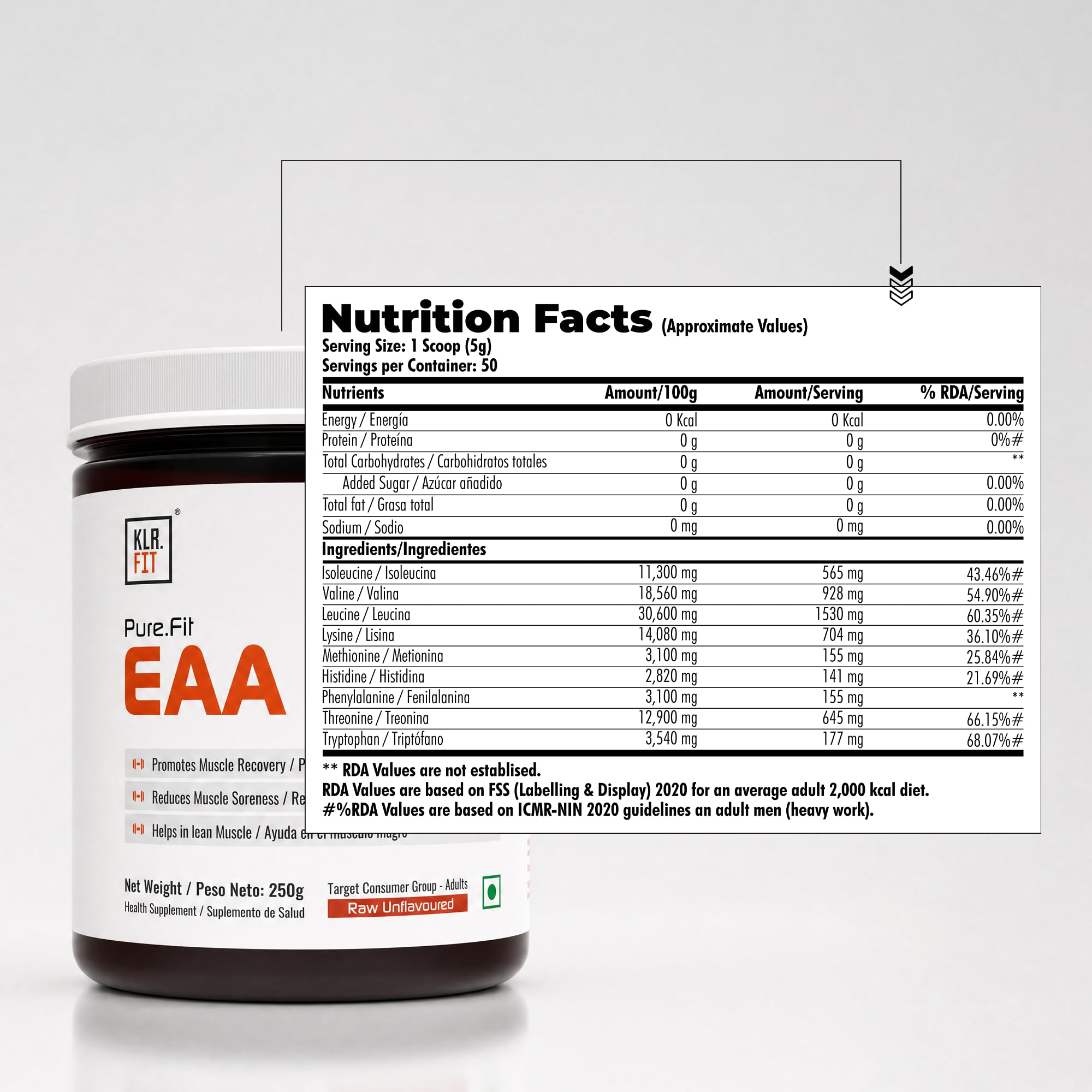Klr.Fit's EAA Intra - Training/Workout drink Powder with BCAA helps provide Muscle Recovery | Hydration | Performance All 9 Essential Amino Acid- 50 servings — Amazon image 2